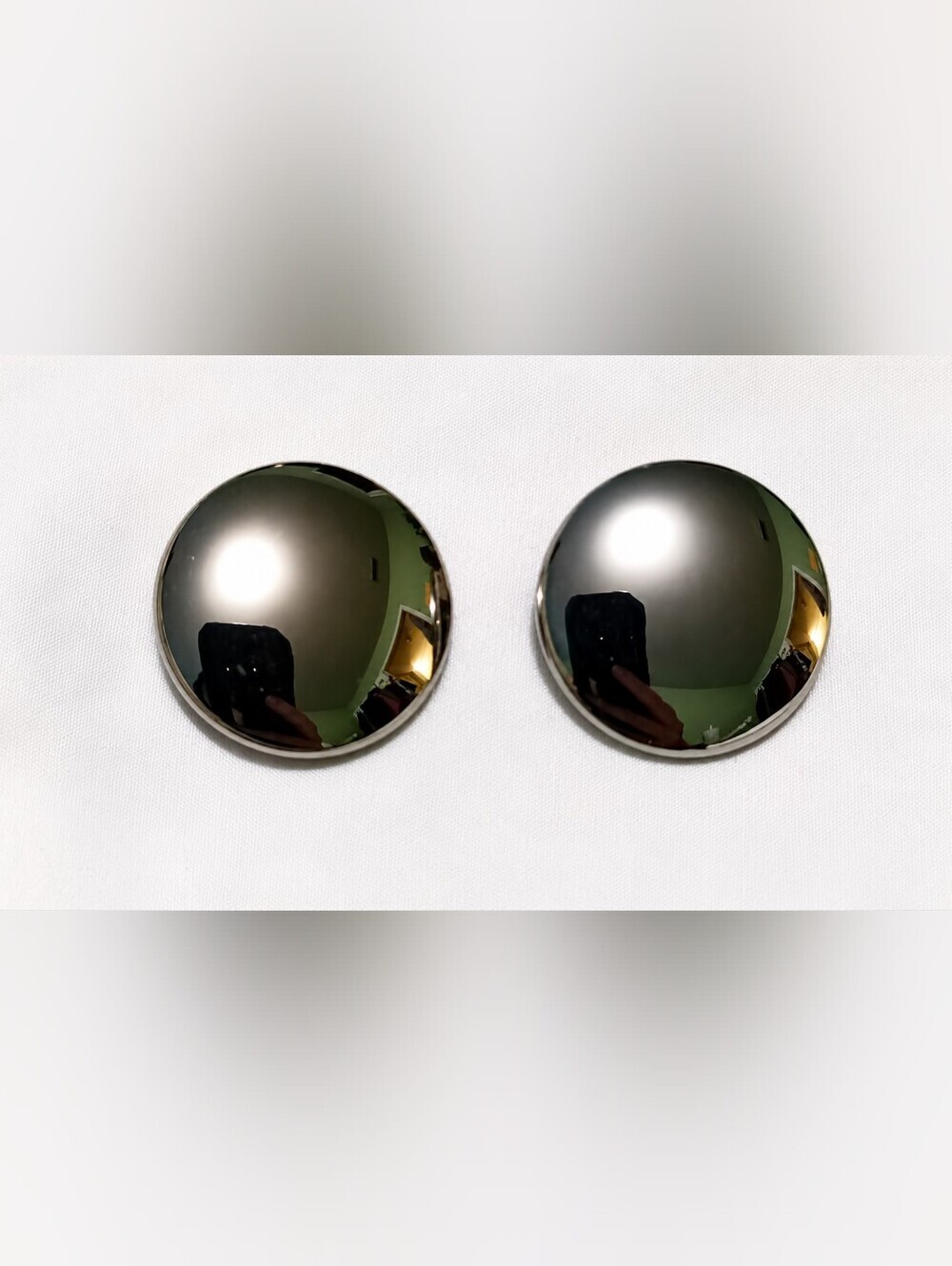 Round Metallic Silver Button Clip On Earrings
